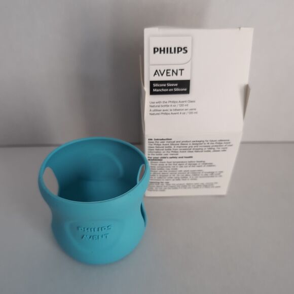 Philips Avent Blue Silicone Sleeve for use with Avent Glass Natural 4 oz Bottle - Picture 6 of 9